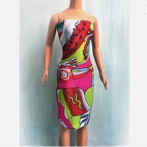 Abstract Multicolor Print Mini Dress for My Size Barbie Doll 36". Bodycon